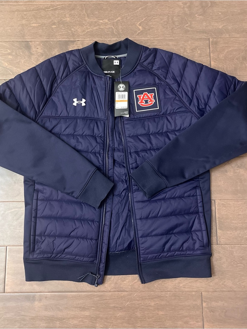 Under Armour Men's Navy Quilted Bomber Jacket with Auburn Patch